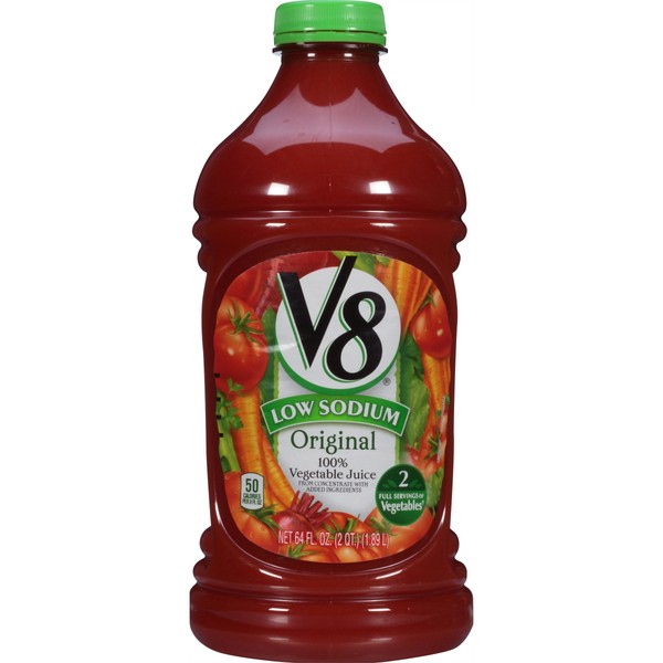 V8 100% Vegetable Juice, Original Low Sodium, 64 Ounce (Pack of 4)