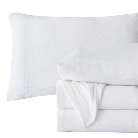 Elegant Comfort Luxuriously Soft 4-Piece Velvet Plush Flannel Sheet Set - Premium Quality - Cozy Warm, Anti-Static, Non Pilling Fuzzy Velvet Flannel Fleece Deep Pocket Sheet Set - Queen, White