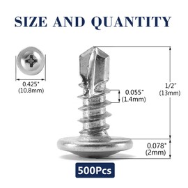 #8 x 1/2" Sheet Metal Screws 500PCS 410 Stainless Steel Truss Head Fast Self Tapping Screws by SG TZH