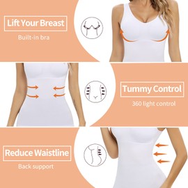 Camisoles with Built in Bra Compression Padded Shapewear Tank Tops for Women White Tank Tops with Built in Bras Tummy Control