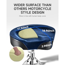 Donner Heavy Duty Drum Throne, Motorcycle Style Drum Stool, Widened Drum Chair with Velvet Surface, Height Adjustable Padded Seat, Double Braced, Blue