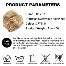 JIRFZUY Messy Bun Hair Scrunchie with Tendrils Tousled Updo Synthetic Hair Extension Wavy Ponytail Hairpiece Curly Women's Hair Piece (27T613#)