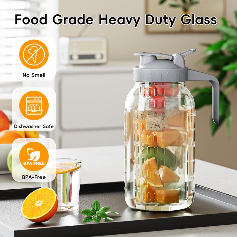 64 oz Fruit Water Infuser Pitcher, Heavy Duty Wide Mouth