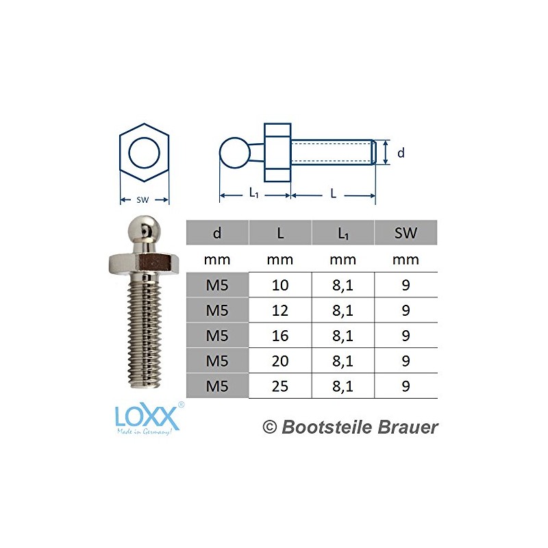 Loxx Stainless Steel AISI 303 Screws with Metric Thread M5