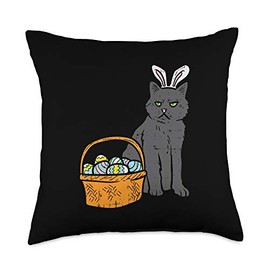 BoredKoalas Easter Pillows Men Women Kids Gifts Black Cat Bunny Ears Eggs Basket Easter 2020 Pet Lover Gift Throw Pillow, 18x18, Multicolor