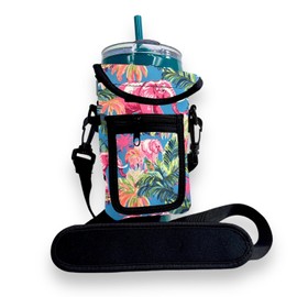 Drink Handlers Around Drink Wrap with Pocket Purse - Versatile Water Bottle Holder with Strap, Ideal for Gym, Travel, Running - 30-40oz Tumbler, Carrier Bag, Preppy Elephant