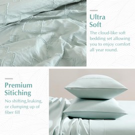BEDHACEM Queen Comforter Set 7 Pieces, Boho Tufted Bedding Comforter Sets for All Seasons, Bed in a Bag Queen with Comforter, Flat Sheet, Fitted Sheet, Pillowcases and Shams (Sage Green, 90'' x 90'')