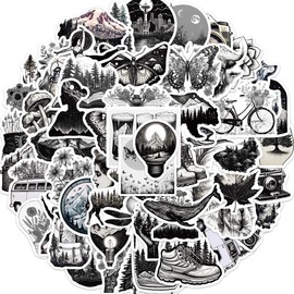 50 Pcs Black and White Outdoor Stickers for Kids Teens Adults Boys Girls Gift,Stickers Pack for Laptop,Skateboard,Luggage,Car,Bike, Cup,Computer,Water Bottle Decor,Vinyl Waterproof Sticker Decals
