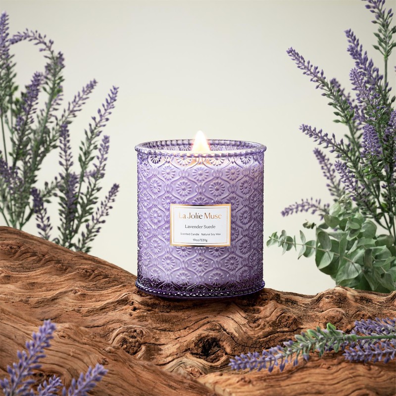 LA JOLIE MUSE Lavender Candle, 19 oz Wood Wicked Candles