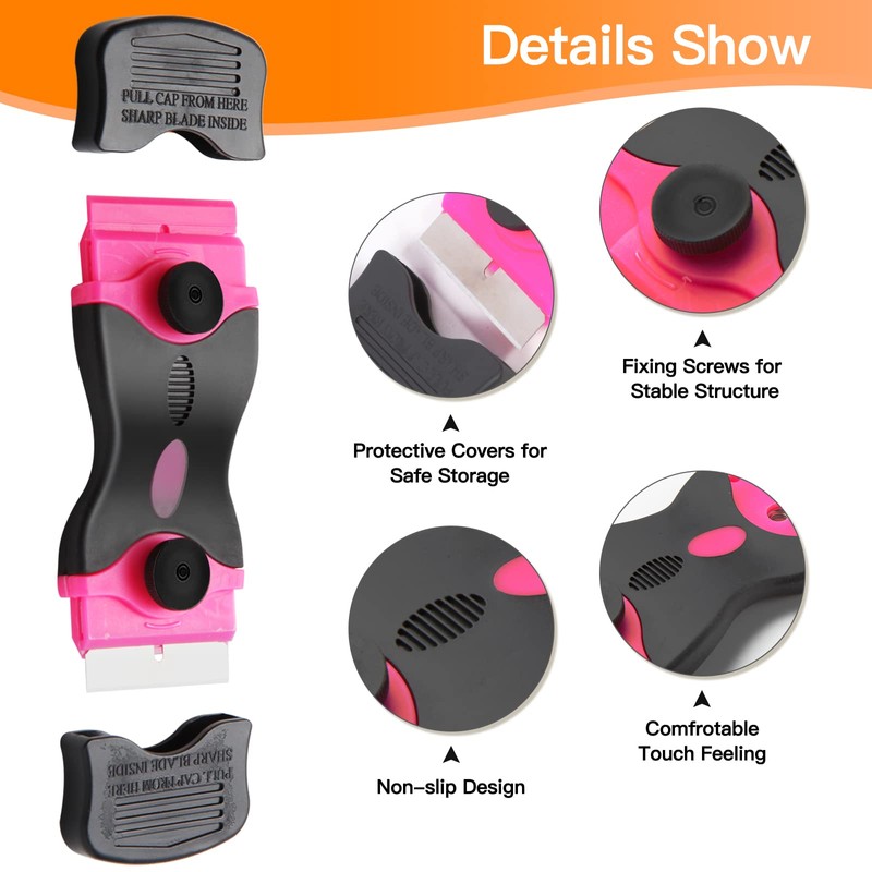 2PACK Razor Blade Scraper, 2-in-1 Scraper Tool with 20Pcs Plastic