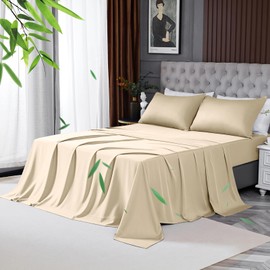 HCORA Bed Sheets Queen Size - 100% Viscose Derived from Bamboo - 400 Thread Count Cooling Sheets for Hot Sleepers - 16" Deep Pocket Queen Sheets Set with 2 Bed Sheets Holder Straps, Breathable