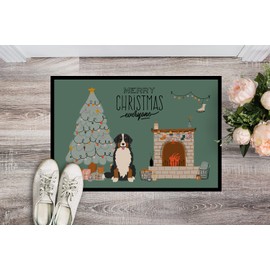 Caroline's Treasures CK7599MAT Bernese Mountain Dog Christmas Everyone Doormat 18x27 Front Door Mat Indoor Outdoor Rugs for Entryway, Non Slip Washable Low Pile, 18H X 27W