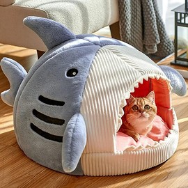 Cat Shark-Shaped house Kitten Bed Hideout House Warm Soft Comfortable Semi-Closed Cat Dog Nest - Color: blue, size: medium
