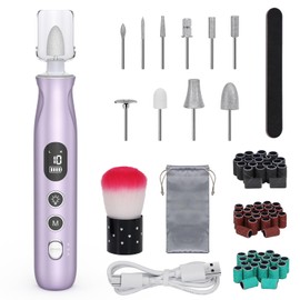 PELCAS Electric Nail Drills, 10 Speeds Cordless Nail File with LED Light, Portable Manicure & Pedicure Kit, Nail Grinder with LCD Screen for Human, Pet, Thick Toenails, Natural & Acrylic Nails Purple