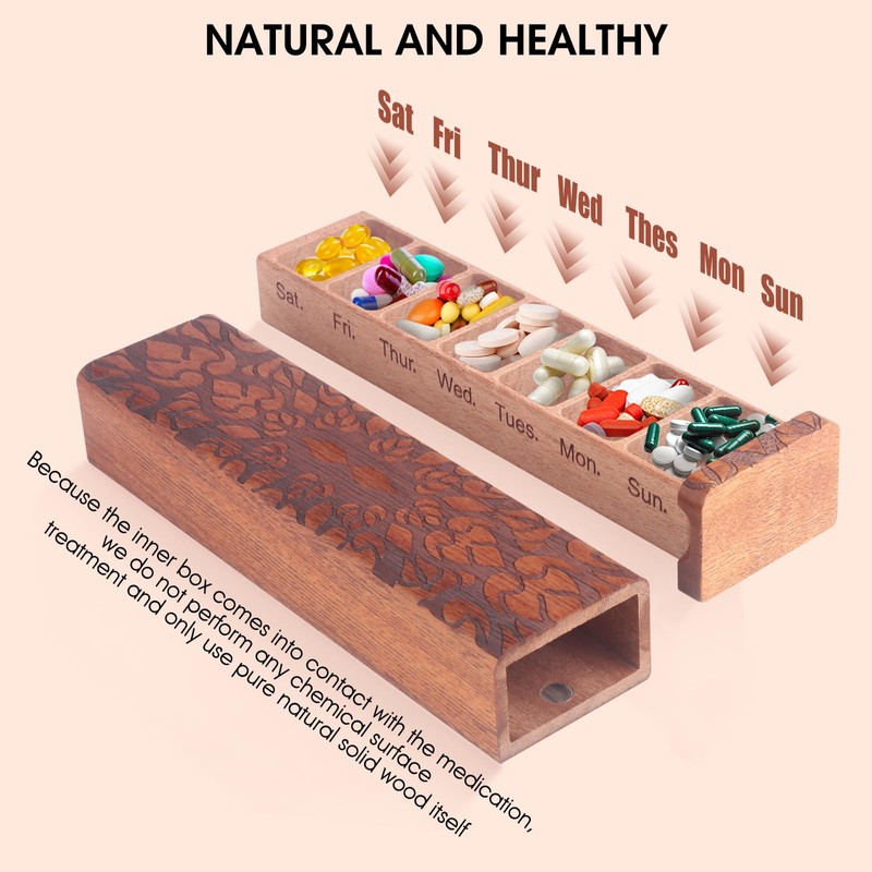 OYTKWU OYTKWU Wooden Weekly Pill Organizer - 7 Day Pill