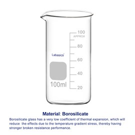 Labasics Glass Tall Beaker, Borosilicate Glass Graduated Tall Form Griffin Beaker with Pouring Spout, 1 Pack, 100 ml