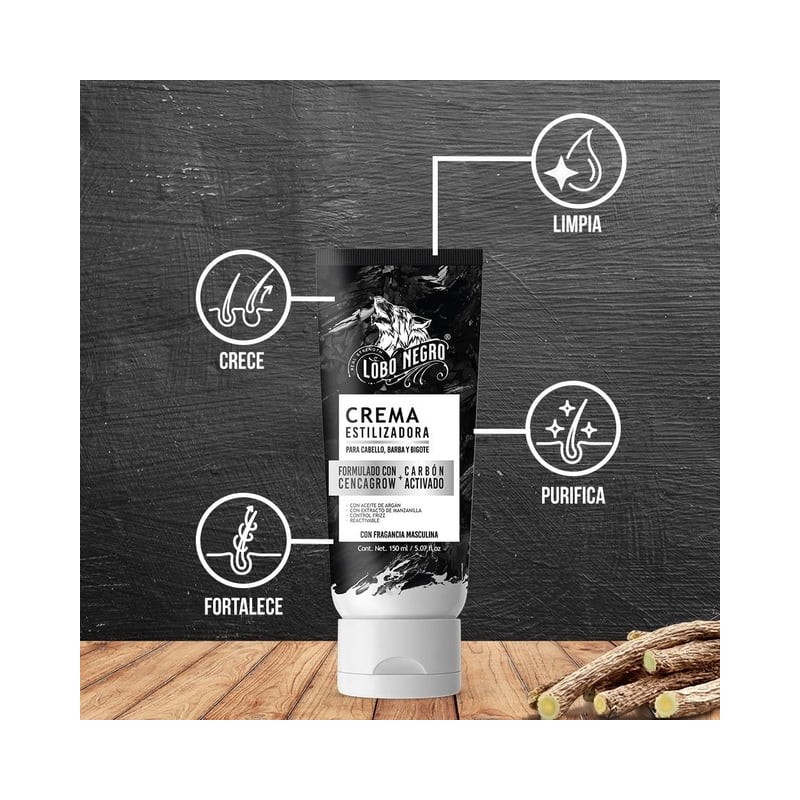 Crema estilizadora Lobo Negro cabello barba y bigote carbón activado