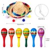 Honoson 12 Pcs Wooden Fiesta Maracas 6 Pcs Mini Sombrero