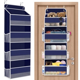 SpaceHacks 1 Pack Over The Door Organizer, Hanging Storage Organizer with Clear Window, 40lb Ultra Sturdy Large Capacity Room Organizer for Pantry Laundry Bathroom Nursery Closet (Blue)