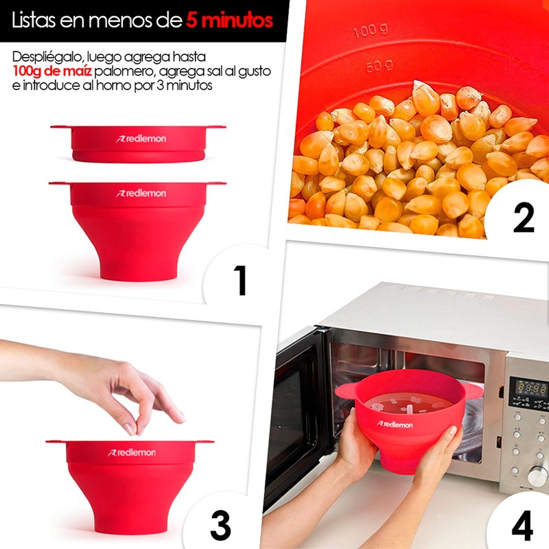 Redlemon Palomera para Microondas de Silicón, Palomitas Sin Utilizar Aceite,