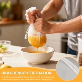 Nut Milk Bag Reusable 3 Pack (8"x12"/10"x12"/13"x13") Fine Mesh Nylon Cheese Cloth Strainer Bags for Straining Almond Milk, Soy Milk, Greek Yogurt, Cold Brew Coffee, Juice, Tea, Tofu, Chees