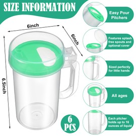 Newtay 6 Pack Early Learning Kids Easy Pouring Mini Pitchers Clear Plastic Pitcher with Lid and Handle Easy Pour Bottles 16 Oz. Jugs with Lids for Classroom Nursery Home (Light Green)