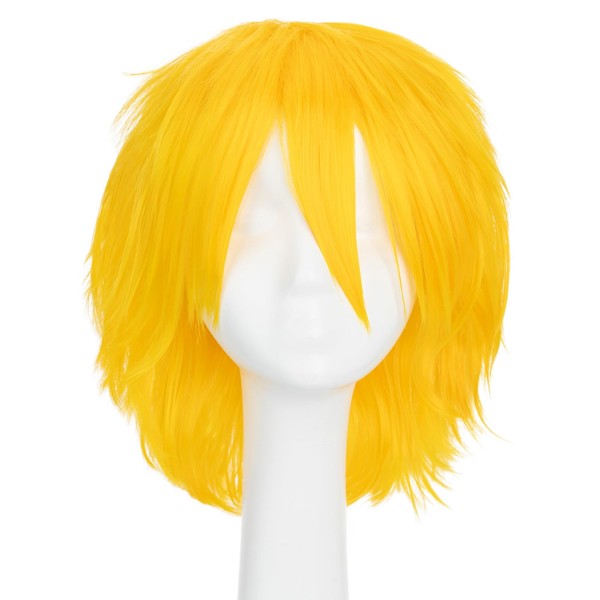 S-noilite Women Mens Short Fluffy Straight Hair Wigs Anime Cosplay Party Dress Costume Pixie Wig (Yellow)