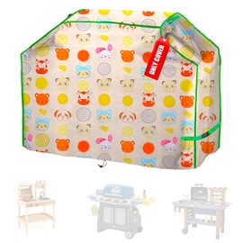 RONWIN BBQ Grill Kids Playset Cover for Step2 Smoke Barbecue, 39.4×15.7×25.6in,600D Cartoon Pattern Fabric with Silver Coating Waterproof, Heavy-Duty Cover for Medium-Sized Play Grills