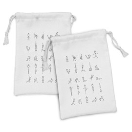 Ambesonne Yoga Fabric Pouch Set of 2, Stickman Practicing Different Yoga Moves Stretching Physical Recreation Strength Fit, Small Drawstring Bag for Toiletries Masks and Favors, 9" x 6", Black White