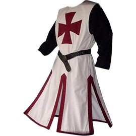 Feynman Medieval Knight Costume, Templar Knight, Crusader, Viking, Noble, Tunic, Carnival, LARP, Cosplay, Weapon Skirt, Men’s, Red, XXL