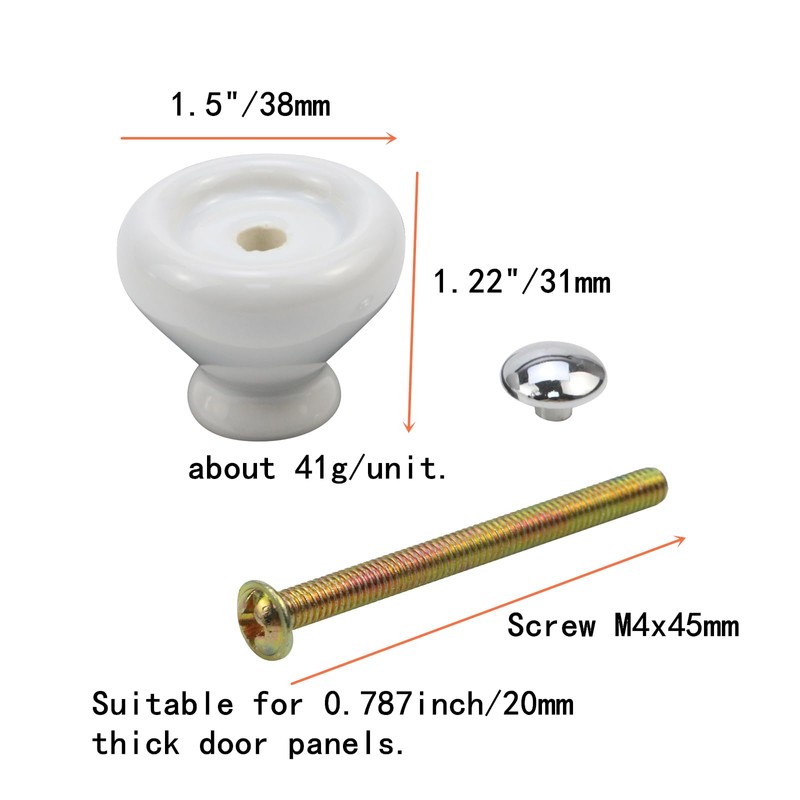 Tsnamay 6Pcs White Ceramic Knob Kitchen Door Cabinets Cupboard Single