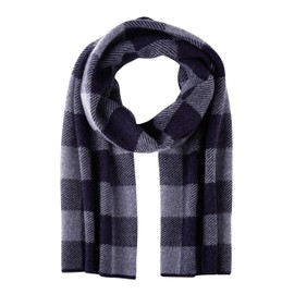 WANYING Men's Cashmere Scarf (65% Wool + 35% Cashmere) Wool Scarf Knitted Scarf Men's Scarf Extra Warm Soft for Winter Autumn - Striped Checked, Checked Dark Blue & Grey