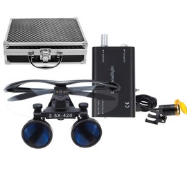 BONEW 2.5X 420mm Loupes 3W Clip on Type Head Lamp With Filter+ Aluminum Box (Black)