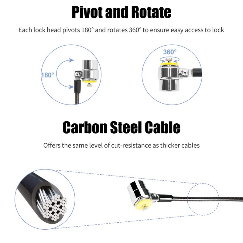 I3C Laptop Security Cable Lock Anti-Theft 2.05m Strong Twin Lock