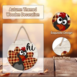 TIOFUNO Thanksgiving Sign for Front Door, 10" Autumn Round Wood Sign Hanging Plaque, Fall Turkey Welcome Door Sign Wall Art for Outdoor Farmhouse Garden Porch Home - B07