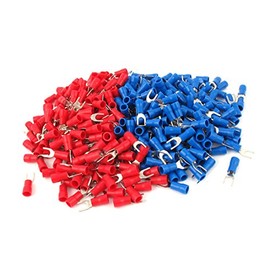 sourcing map 200pcs 16-14 AWG Wire Cable Connector Fork Spade Terminal #8 Red Blue