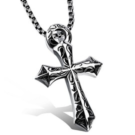 Liutufy Men's Stainless Steel Gothic Necklace with Cross Pendant (Silver Cross)