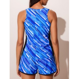 Summer Mae Blouson Tankini Swimsuits for Women 2025 Tummy Control Two Piece Bathing Suits with Sporty Pockets Swim Shorts Blue Ocean Ripples Size 12