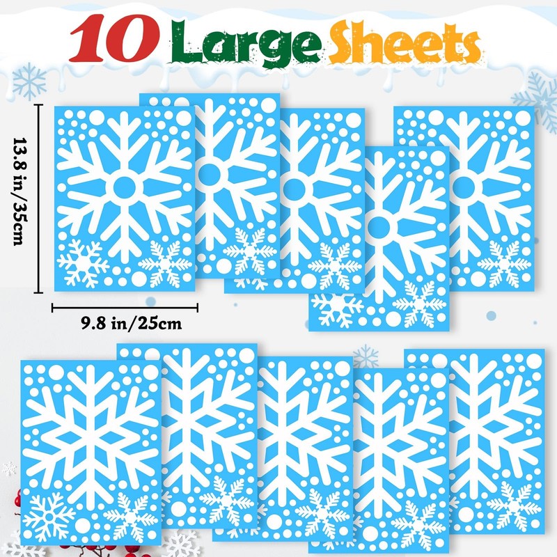 Extra Large Snowflake Window Clings Christmas Decorations, White Snowflakes Clings