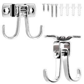 Stainless Steel Heavy Duty Double Hooks, Pack of 2, 360° Rotating Ceiling Hooks, Hanging Hooks, Portable Wall Mount Garage Storage Hooks, Ideal for Hanging Room Wall, Organisation of Garden Tools