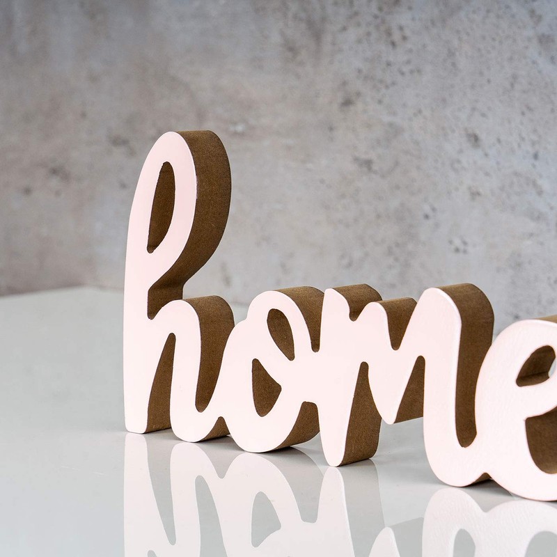 levandeo Lettering Home L20 cm Pastel Pink Wood Table Decoration