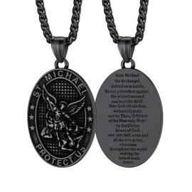 FaithHeart Stainless Steel Saint Michael Necklace for Men Women Archangel Michael Pendant 55 cm Long Necklace, Best Gift for Christmas, Birthday, Father's Day, Stainless Steel, No Gemstone