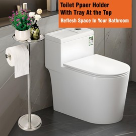 Tofix Freestanding Toilet Paper Holder with Shelf and Tray, Stainless Steel Base, Brushed Nickel