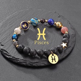 Bolinailo Pisces Beaded Bracelets 12 Constellations Healing Crystal Stone Bracelet for Women Zodiac Birthday Gifts Gemstone Stretch Charm Bracelet Horoscope Spiritual Jewelry for Women