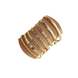 WATEFOER Pack of 7 Gold Bangle Bracelets for Women, 14k Gold-Plated Multi Layer Stackable Cuff Bracelet Set, Open Adjustable Bangle, Minimalist Textured Boho Jewellery, Gift for Women, One size, Metal