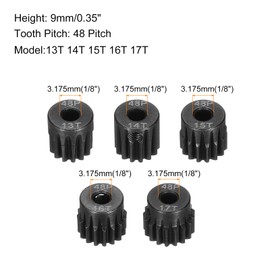 Rebower 48 P Steel Pinion Gear Set 13T 14T 15T 16T 17T for 3.175 mm Shaft Hardened Steel Pinion Gear with Screws and Hexagonal Wrench for RC Car Motor