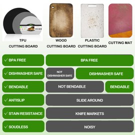 Fotouzy TPU Silicone Cutting Boards for Kitchen Set of 3, Thick Rubber Flexible Cutting Board Mats, Nonslip Cutting Mats, Half Round Cutting Mat, BPA Free, Dishwasher Safe, Neutral Colors, Multi Sizes