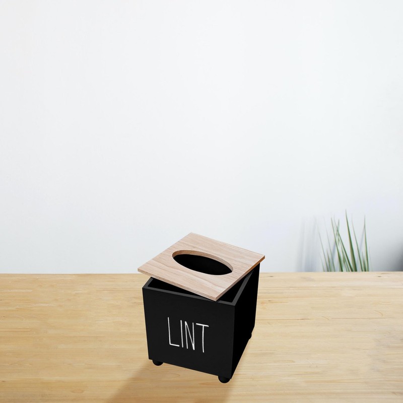 Farmhouse Wooden Lint Holder with Lid - Dryer Lint Trash