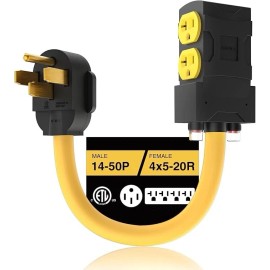 M1A2 [240V to 120V] 50 Amp to 20 Amp 110 Adapter with Circuit Breaker RV Generator...