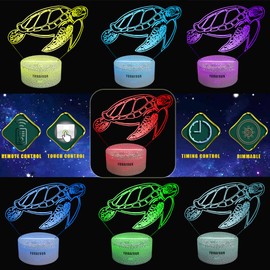 YODAFOOR Ocean Sea Turtle Gift, 3D Illusion Turtle Night Light Lamp for Kids Room, Multi Color Changing with Timing Remote, Sea Turtle Bedroom Decor for Boy Girl, Gifts for Teen Kid